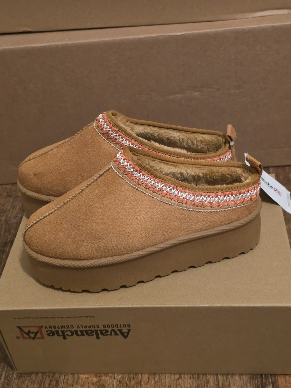 Avalanche Women's Tan Faux-Suede Slip-On Bootie with Woven Trim